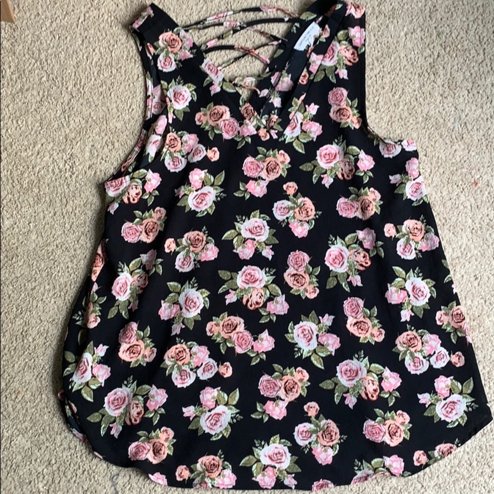 Black Floral Blouse Tank